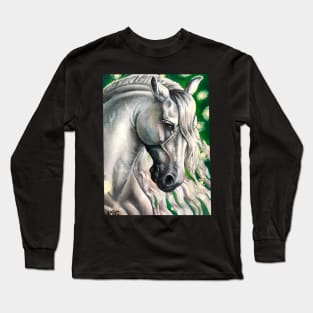 White Stallion Oil Painting Long Sleeve T-Shirt